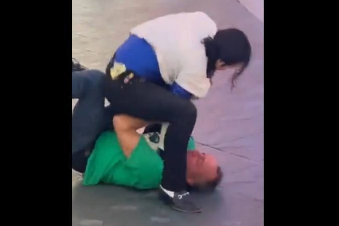 A Michael Jackson impersonator engaged in fisticuffs while defending himself against a drunken man