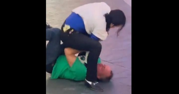 A Michael Jackson impersonator engaged in fisticuffs while defending himself against a drunken man