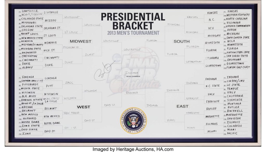 President Barack Obama's Signed 2013 NCAA Tournament Bracket Expected to Fetch $20K in Auction