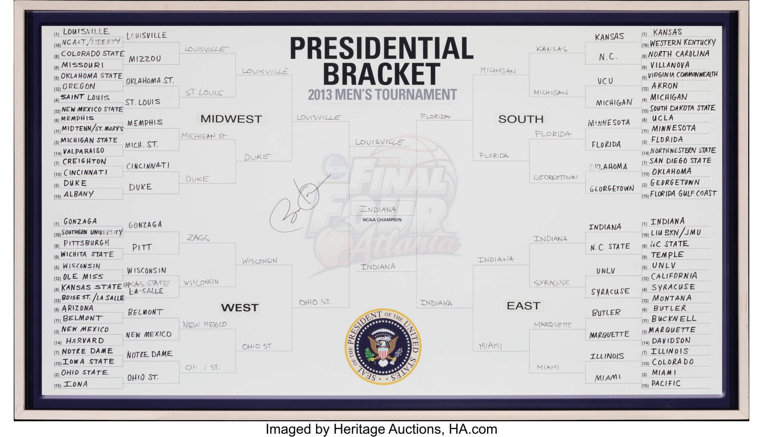 President Barack Obama's Signed 2013 NCAA Tournament Bracket Expected to Fetch $20K in Auction