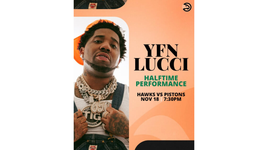 YFN Lucci Prepares For Halftime Performance At State Farm Arena For Atlanta Hawks/Detroit Pistons Game, Nov. 18