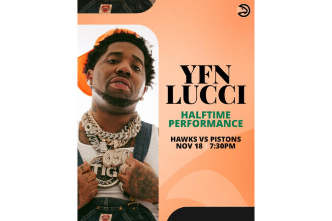 YFN Lucci Prepares For Halftime Performance At State Farm Arena For Atlanta Hawks/Detroit Pistons Game, Nov. 18