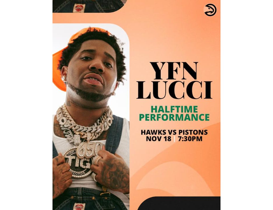 YFN Lucci Prepares For Halftime Performance At State Farm Arena For Atlanta Hawks/Detroit Pistons Game, Nov. 18